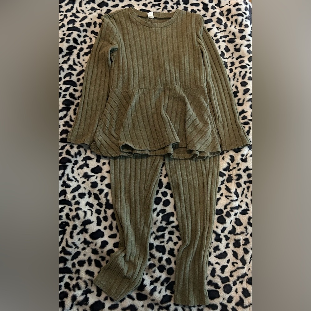 Olive Green Ribbed Kids Bottoms
